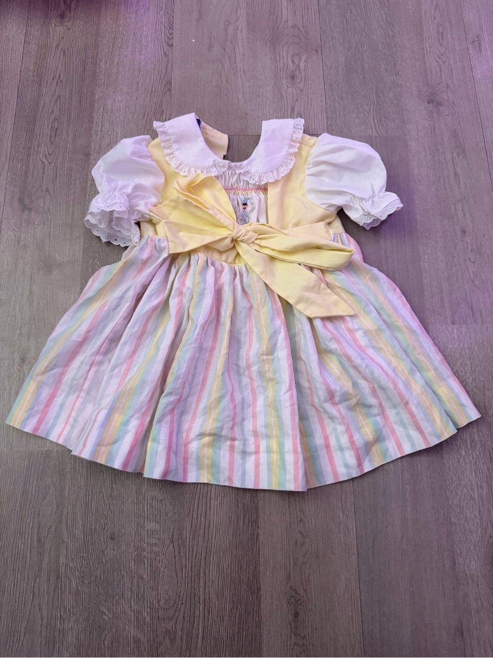 Pastel Stripe Bow Front Girls' Formal Dress in Yellow and Multicolor